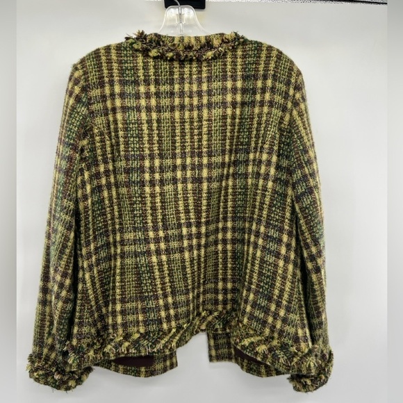 Chico’s blazer size L 12 green brown plaid tweed metallic jacket (Chico’s 2) - Picture 3 of 13